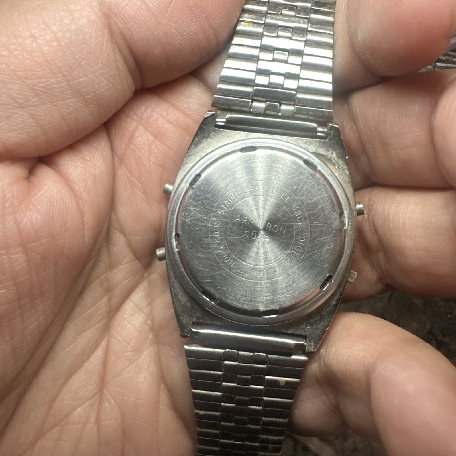 Vintage Armitron LCD Mens Watch New Battery Working But Missing Segments 34mm 7”