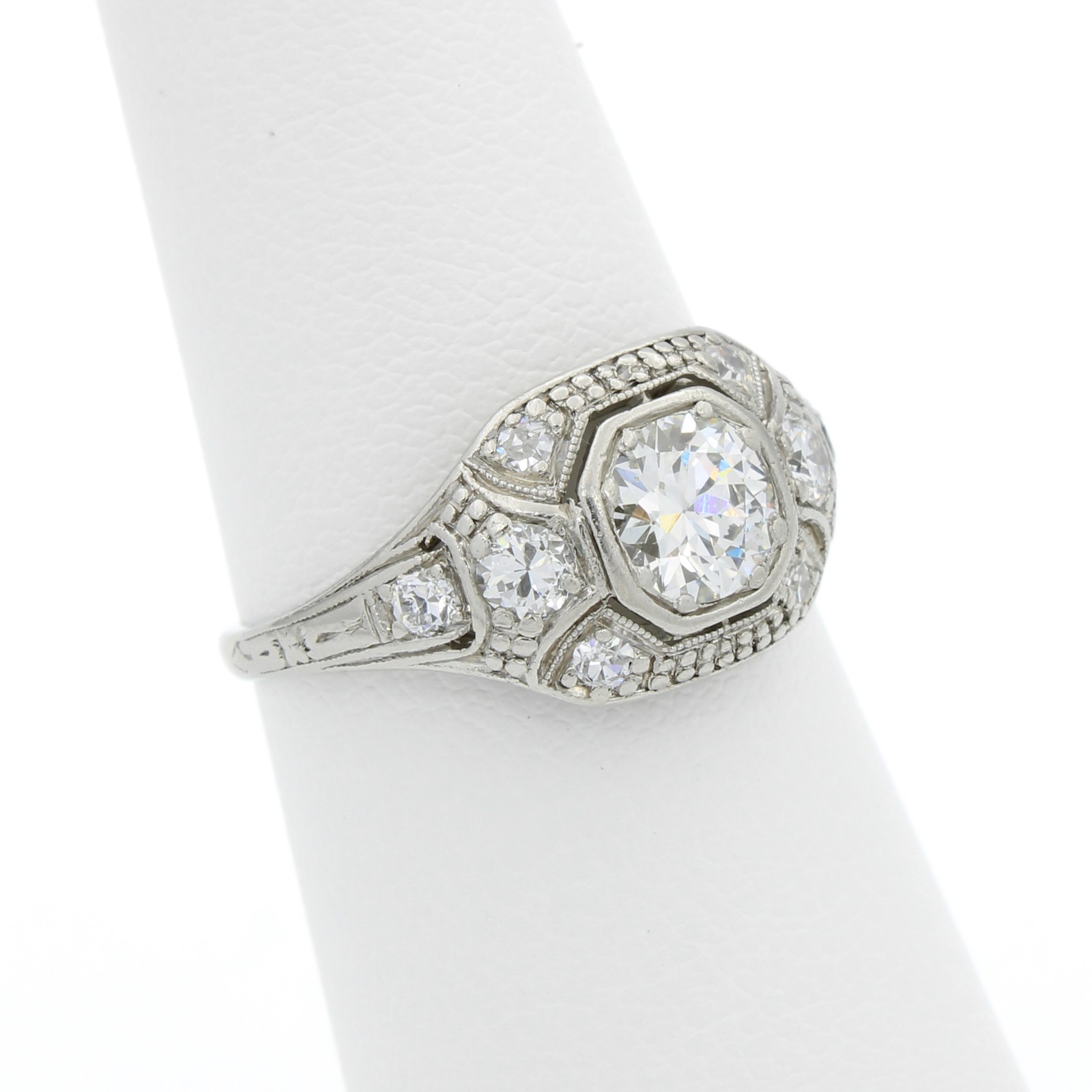 Art Deco Platinum 900 Die Struck Diamond Sz. 5 Ring #E96881-1