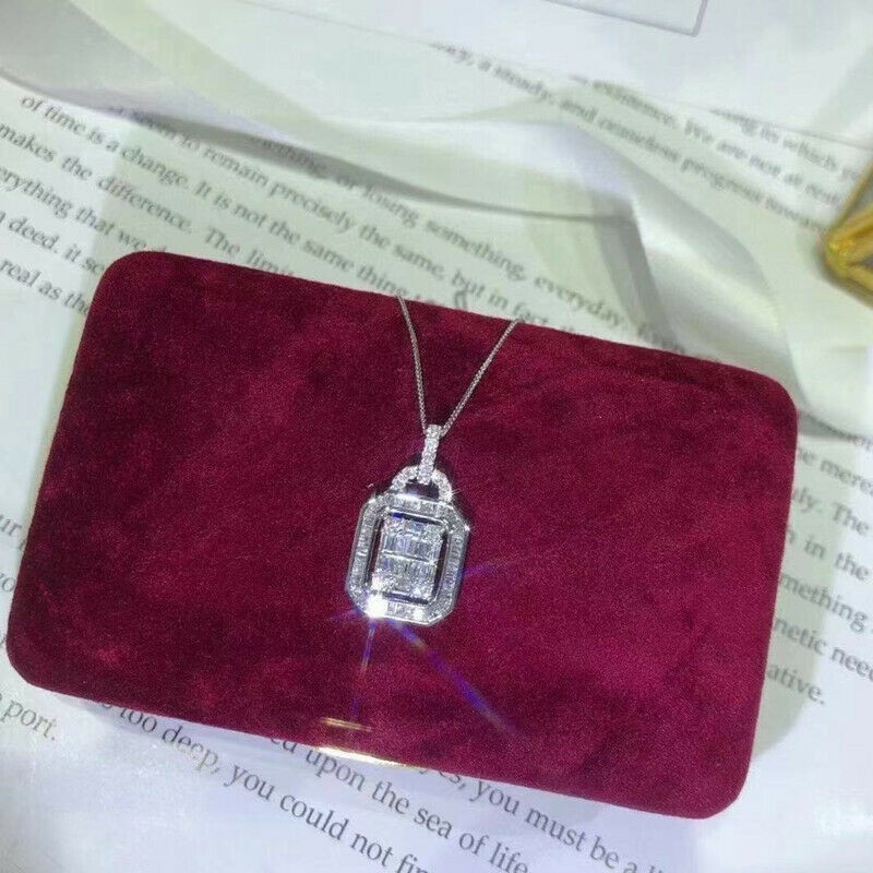 Gorgeous Baguette Cut Simulated Diamond Women’s Pendant In 14K White Gold Plated