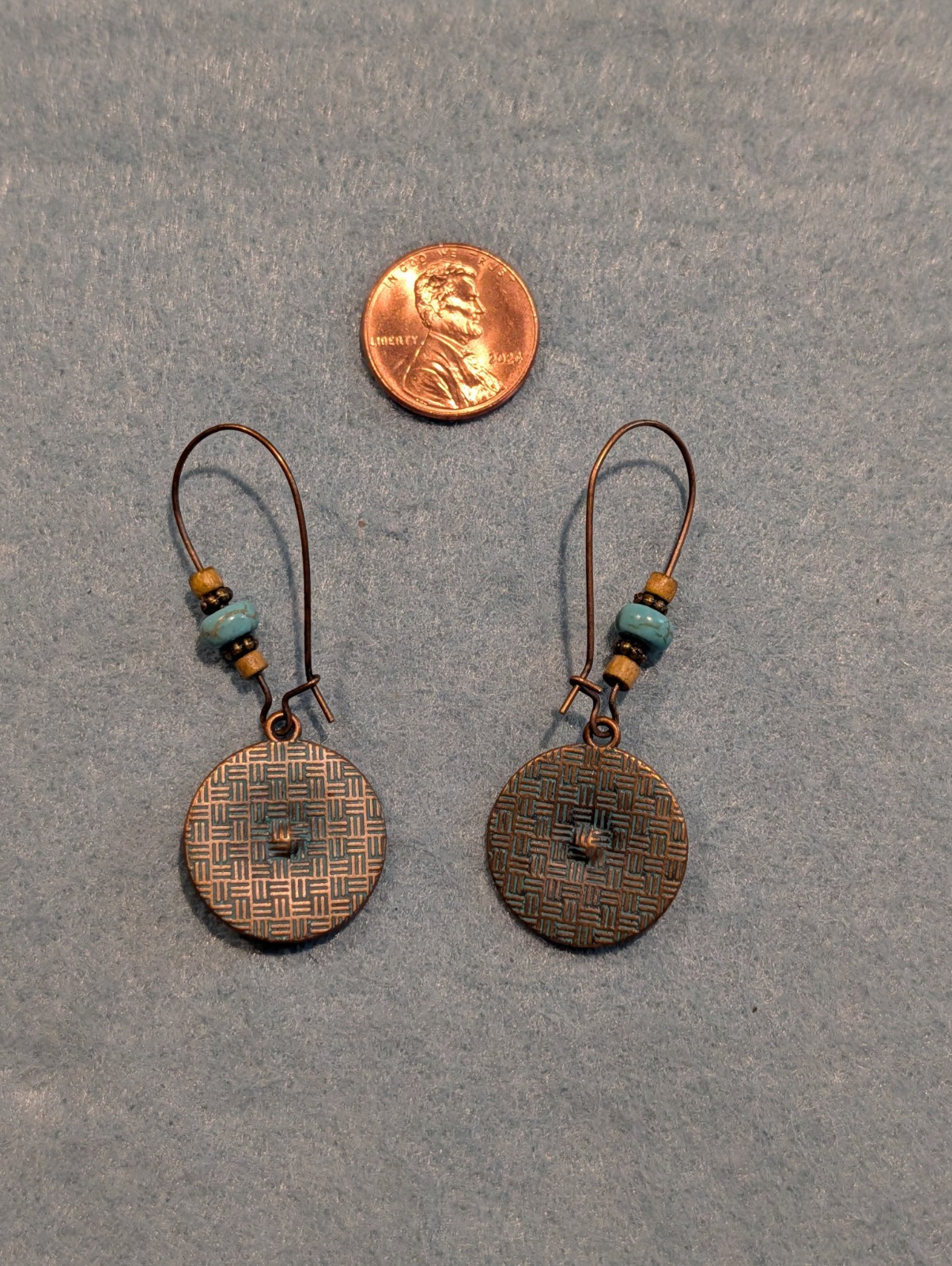 Bohemian Drop Earrings Copper Tone Turquoise Beads