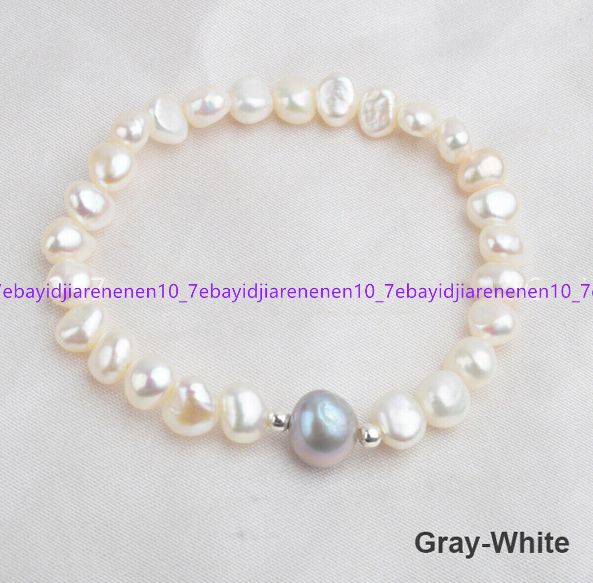 Real Natural 7-8mm White Black Gray Freshwater Baroque Pearl Bracelets 7.5”