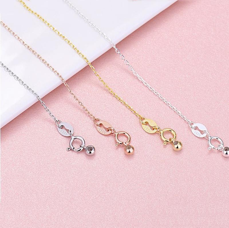 1PC Solid Silver Vermeil Needle Adjustable 1.0mm Wide Rolo Chain Necklace FESV40