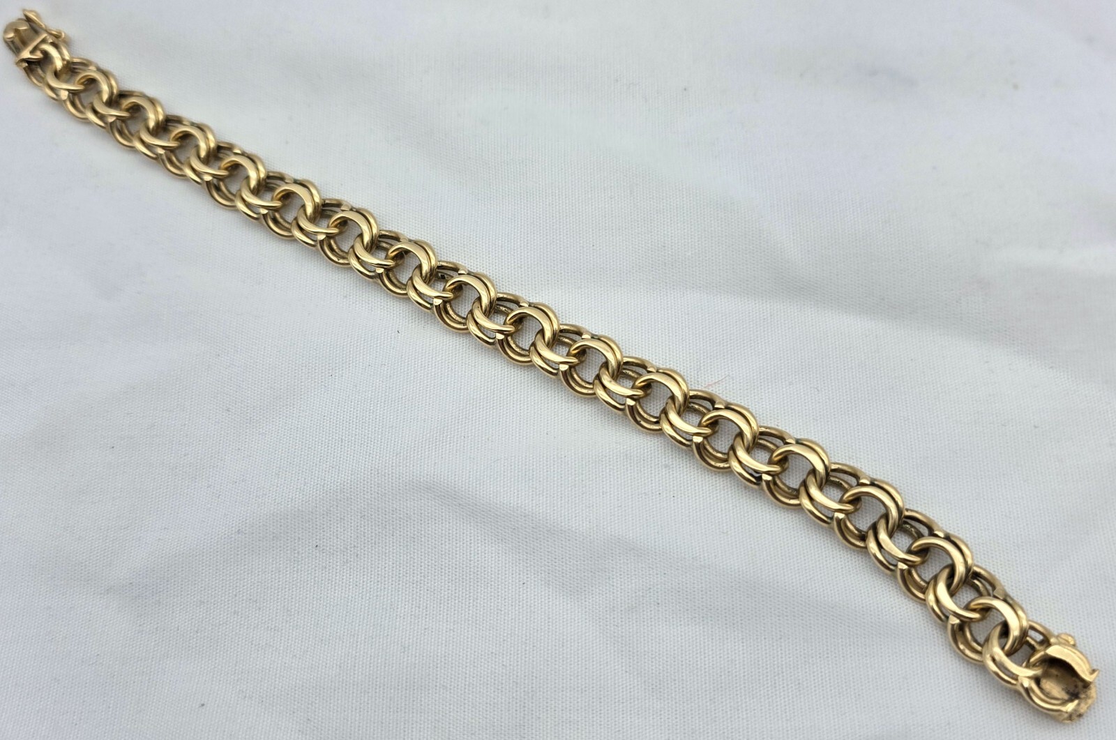 14k Double Cable Link Bracelet 7.5” 31.7 grams Push Lock with Safety Catch