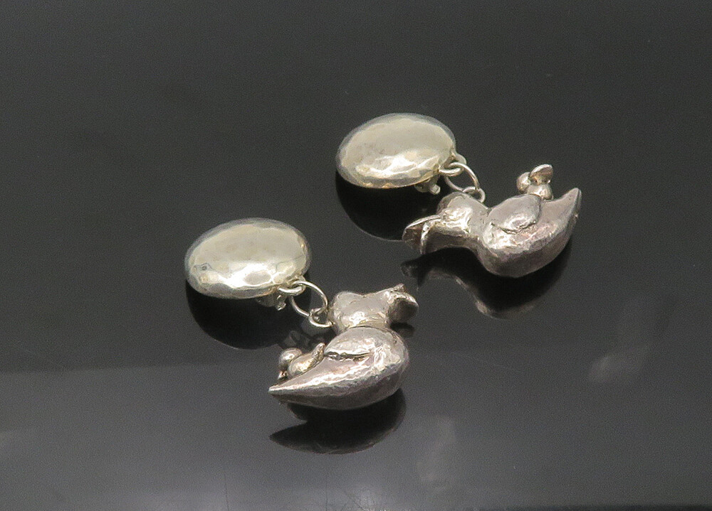 SUSAN CUMMINGS 925 Silver Vintage Mom & Baby Duck Non Pierce Earrings EG10912