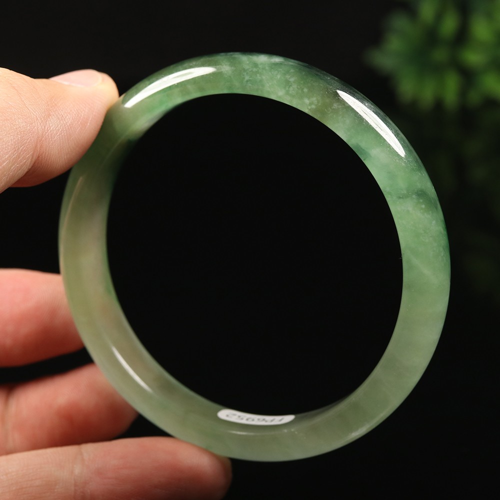 61mm White Emerald Green Jadeite Jade Bangle Bracelet Burma Jade Bangle A-13957