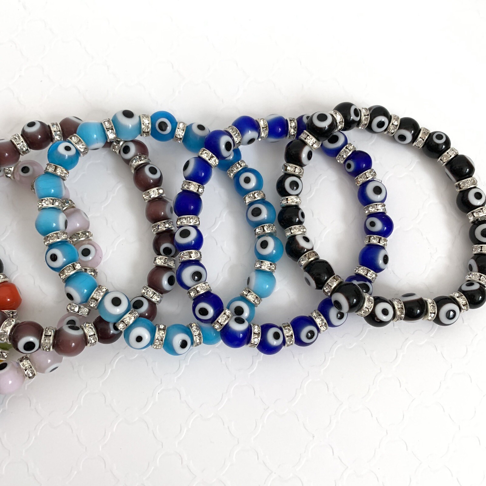 Evil Eye Bracelets Medium Glass Beads Crystals Elastic String Many Colors Stack