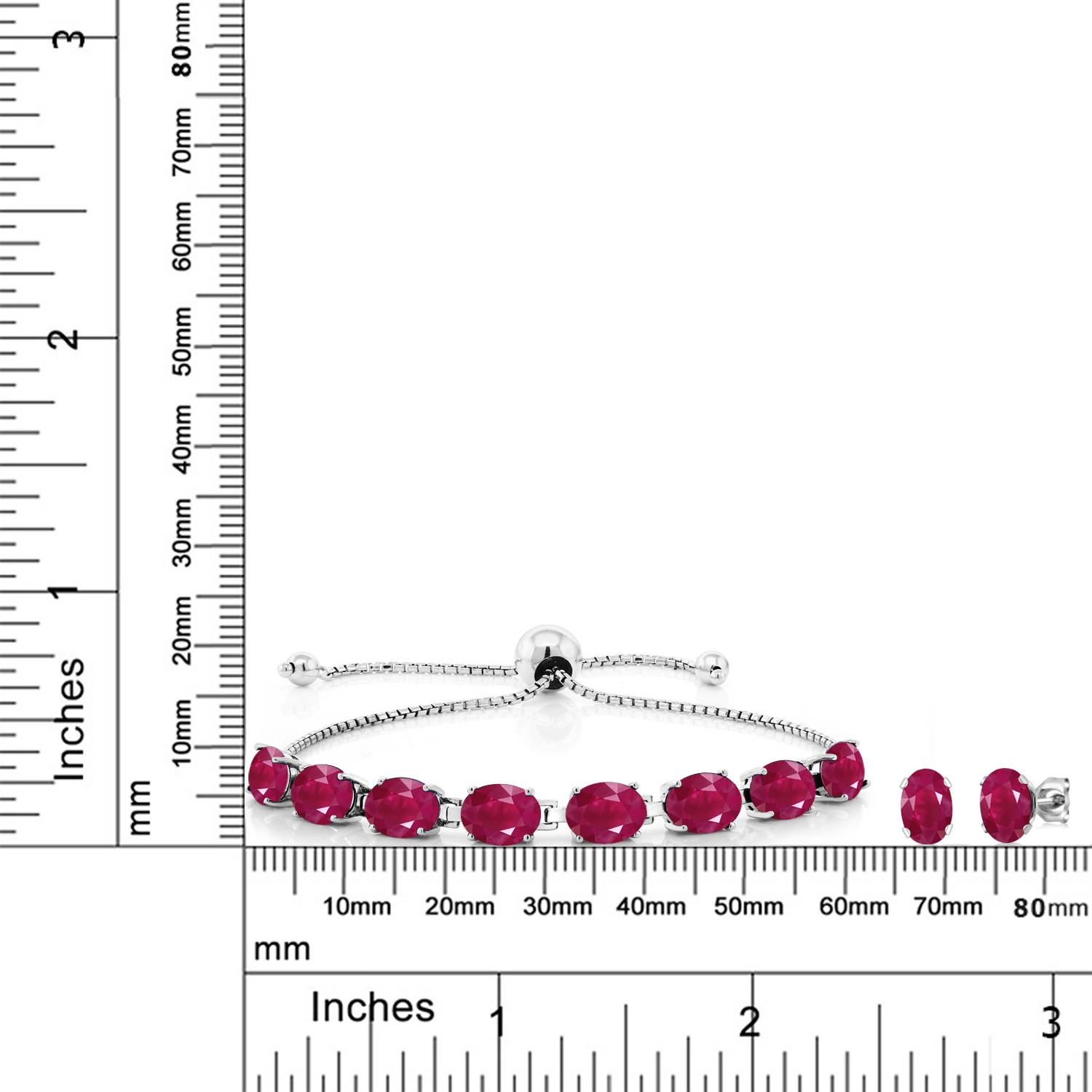 925 Sterling Silver Ruby Bracelet Earrings Set For Women (10.00 Cttw, Gemstone