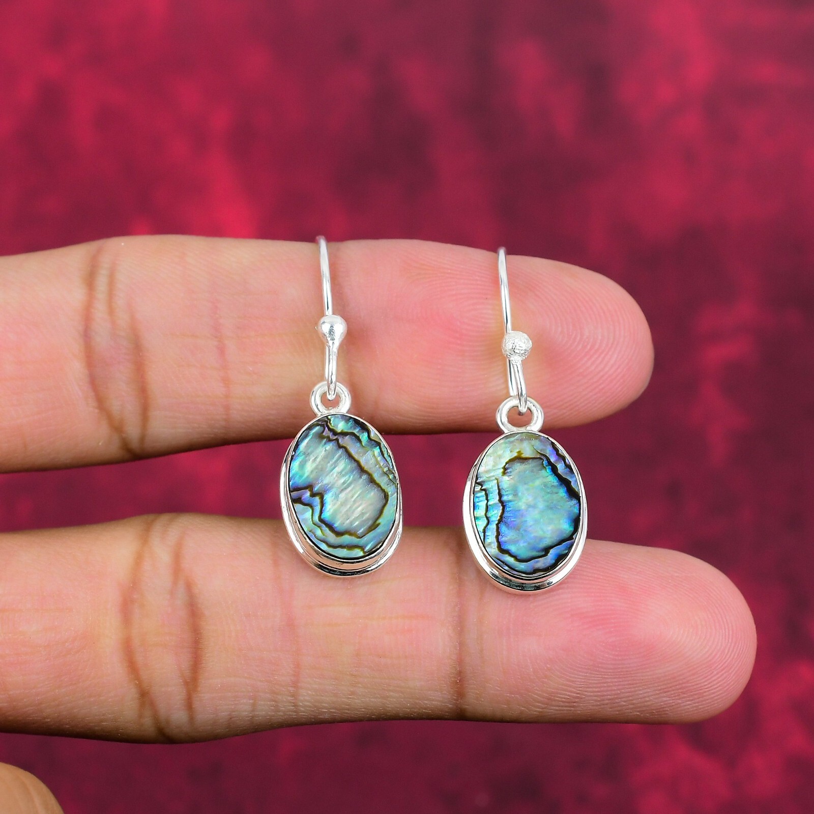 Abalone Shell Gemstone Handmade 925 Sterling Silver Earrings Jewelry
