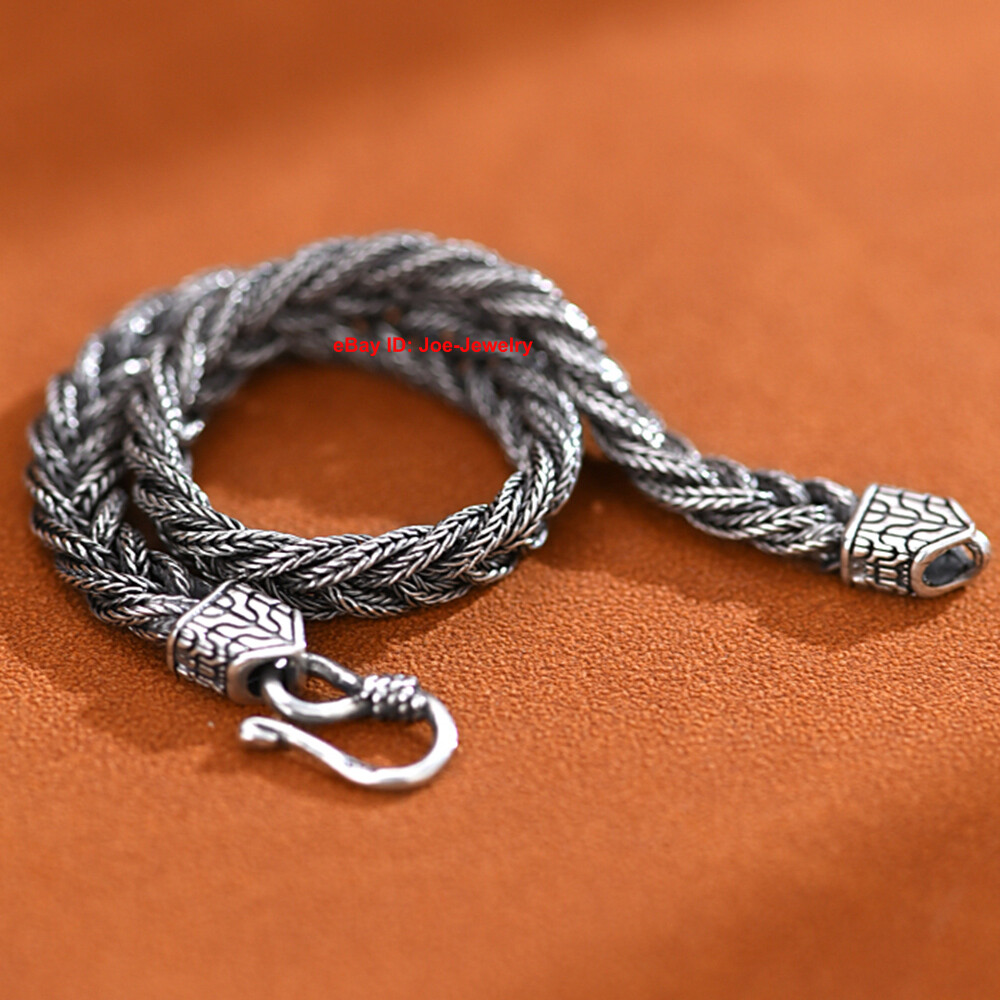 Real 925 Sterling Silver 6mm Weaved Wheat Link Men Women’s Bracelet 7-8.26inch