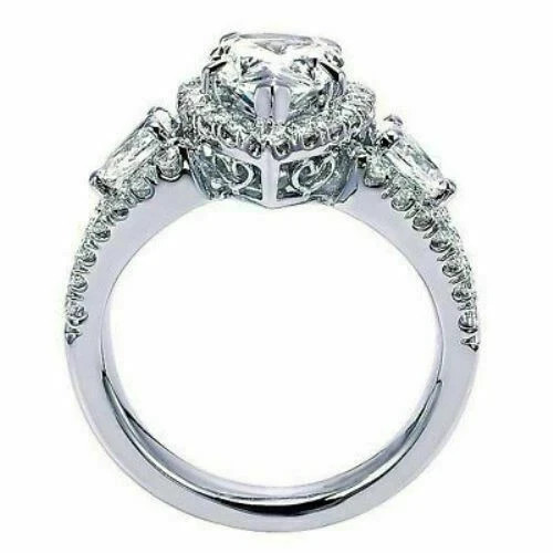 2.00Ct Lab Created Pear Shape Diamond Halo Wedding Ring 14K White Gold Over