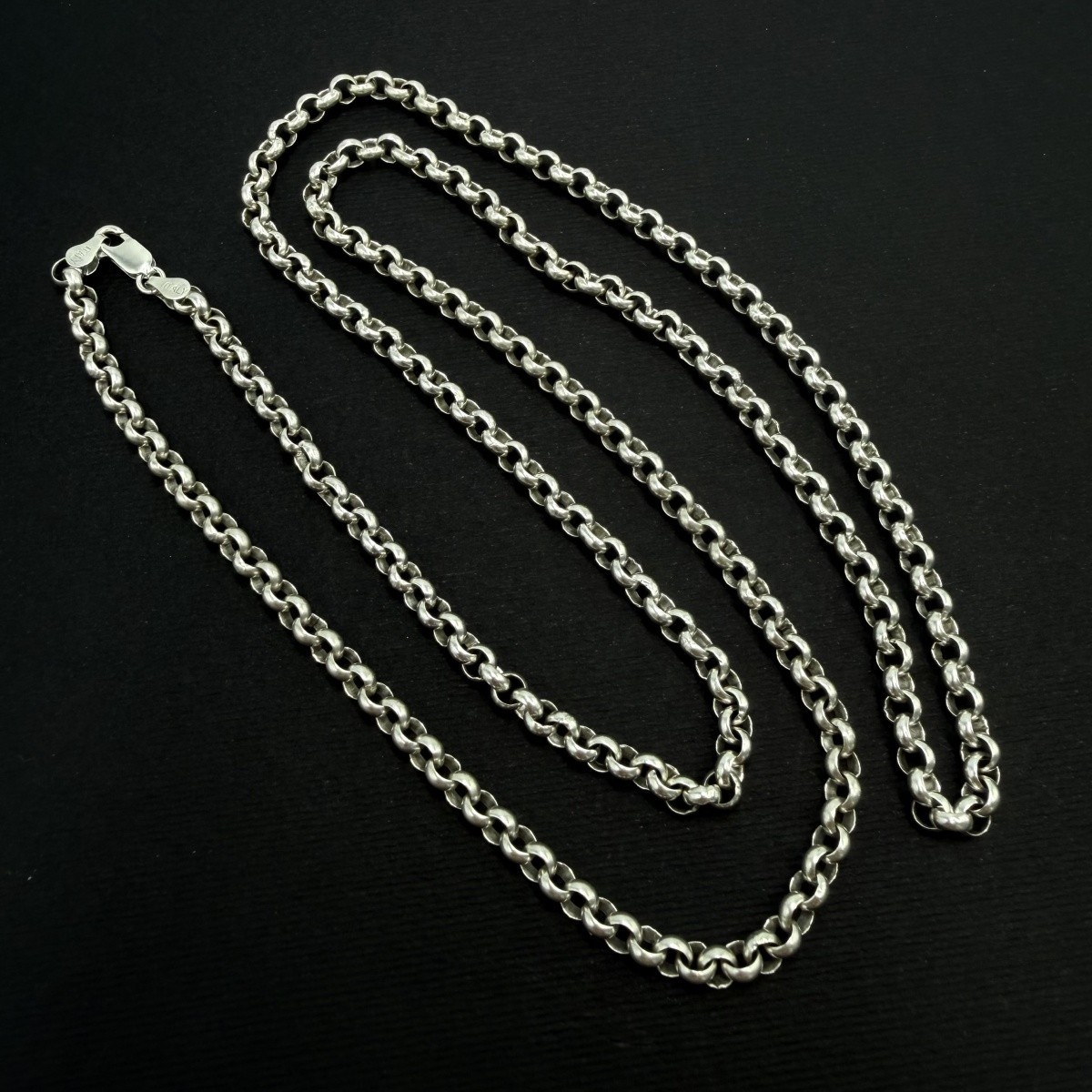 Long Vintage 925 Silver Rolo Belcher Chain Necklace Oxidized Unisex 84cm