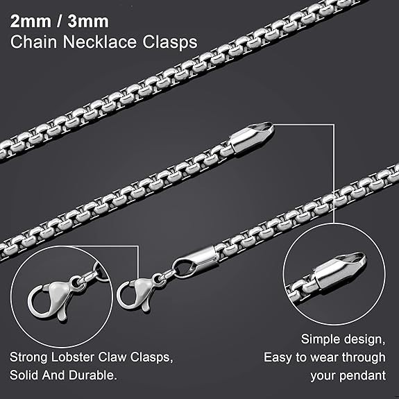 Square Rolo Chain Necklace Stainless Steel Round Box Necklace for Men Women/2mm-