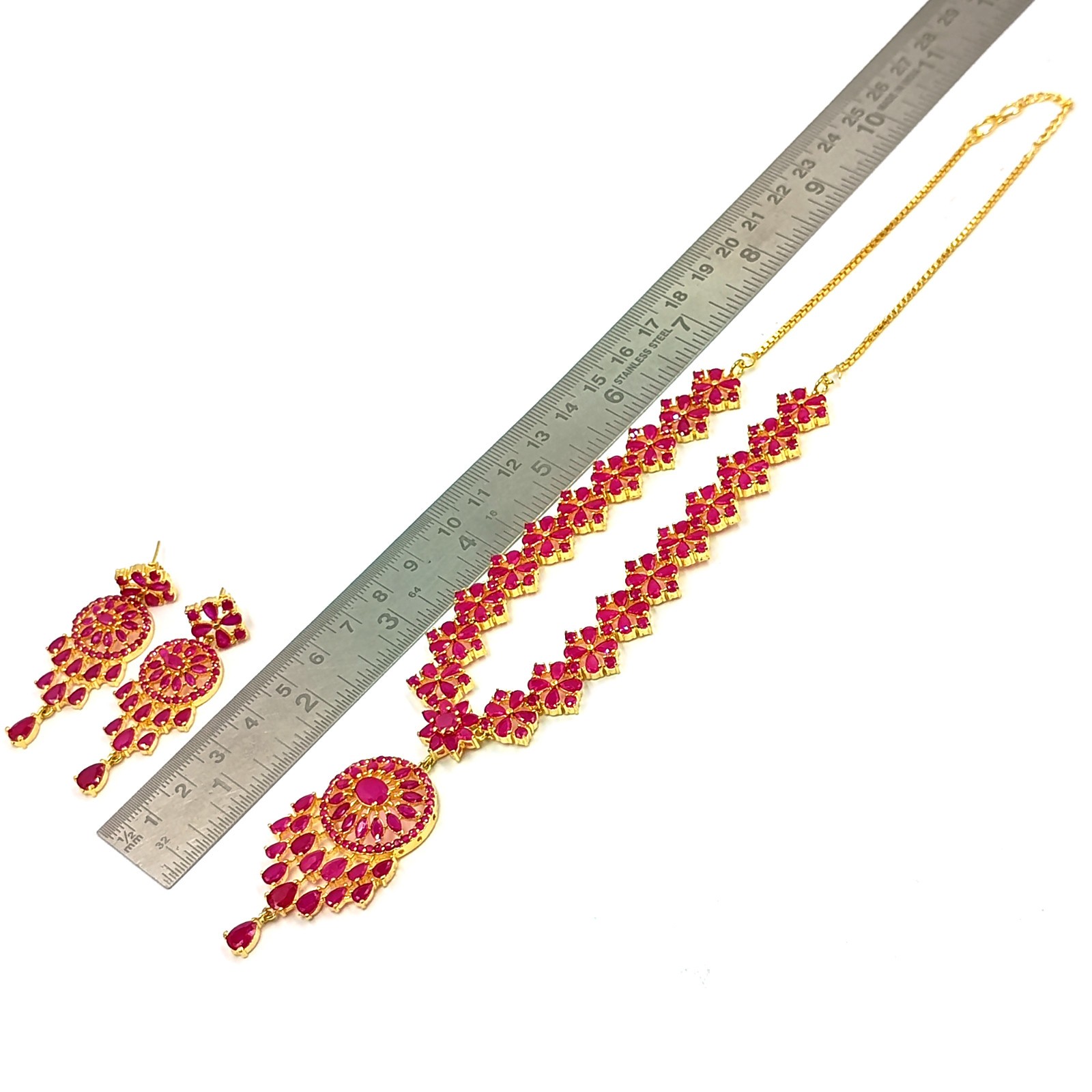 Traditional Ruby Necklace Set 22k Gold Plated Indian Bridal Jewelry For Women’s
