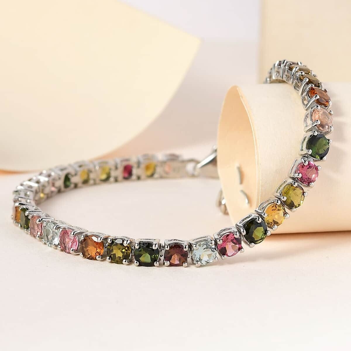 Multi-Tourmaline Tennis Bracelet in Platinum Over Sterling Silver (6.50 In) 8.50
