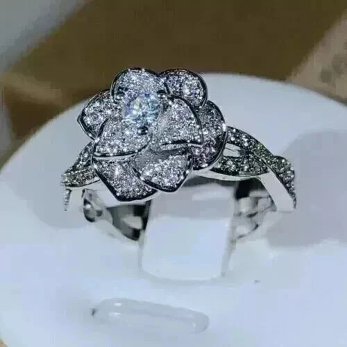 2Ct Round Cut Lab Created Diamond Women’s Rose Shape Ring 14K White Gold Plated
