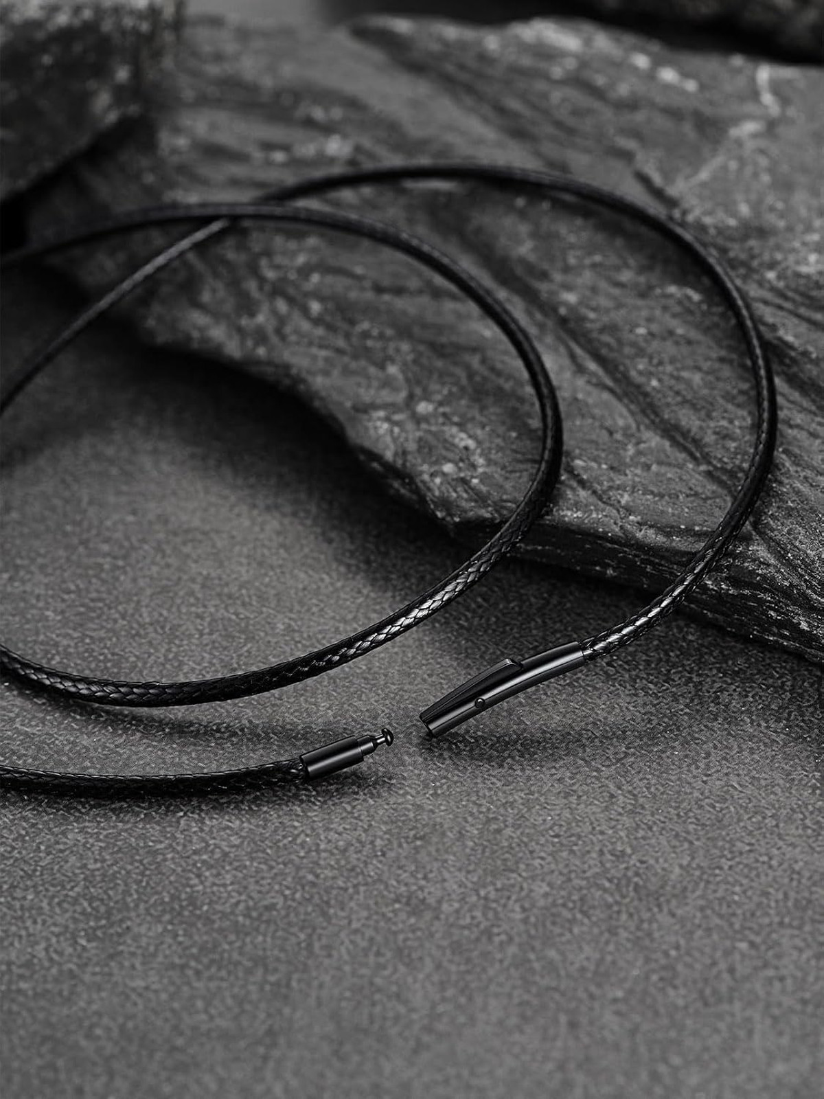 Men’s Leather Necklace Cord with Stainless Steel Clasp 2mm 3mm 16-30in Black