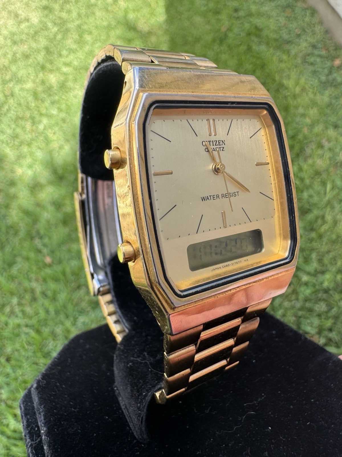 Citizen Quartz Vintage Analog-Digital LCD Gold Tone 31mm | Alarm Chrono Date