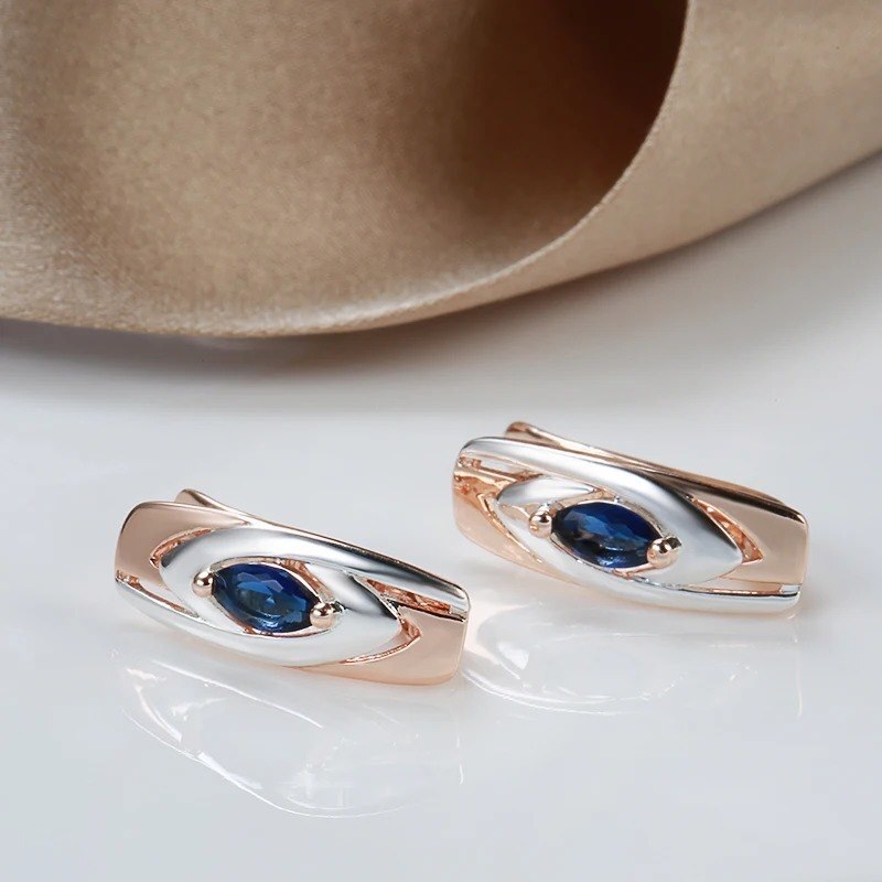 Elegant Earrings Halo Hoop 585 RG Rose Gold Rose Gold Sapphire Blue Zircon 3.7g