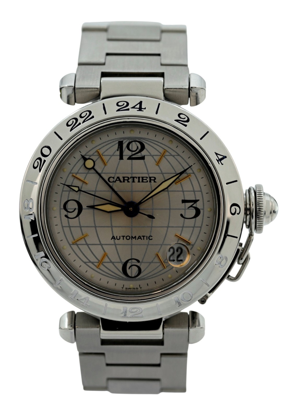 Cartier 35mm Midsize Pasha GMT Automatic Stainless Steel 2377 Watch- W31029M7!