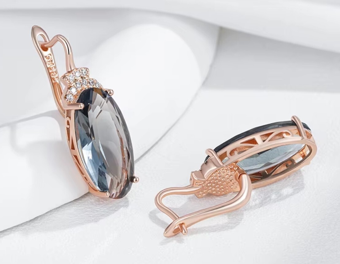 Stud earrings 2 pieces gold drop earrings rose gold 585 gold-plated jewelry blue 92