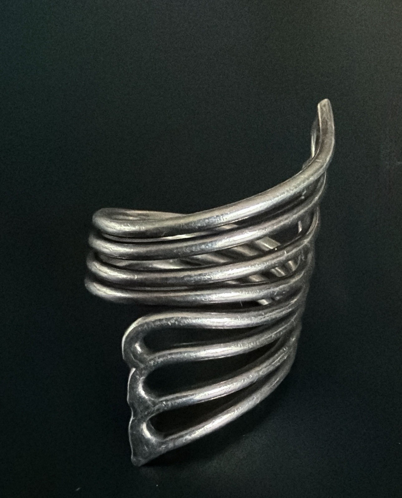 925 Silver Modernist Openwork Bypass Ring 8.8 Grams Size 8.5 Sculptural Vintage