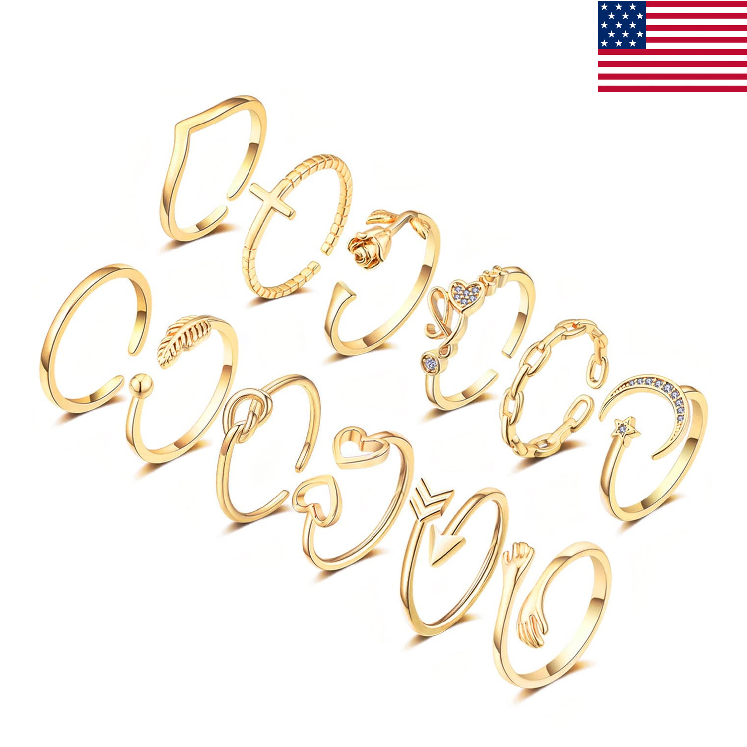 KOHOTA 12pcs Gold Silver Stackable Adjustable Hypoallergenic Bands for Women