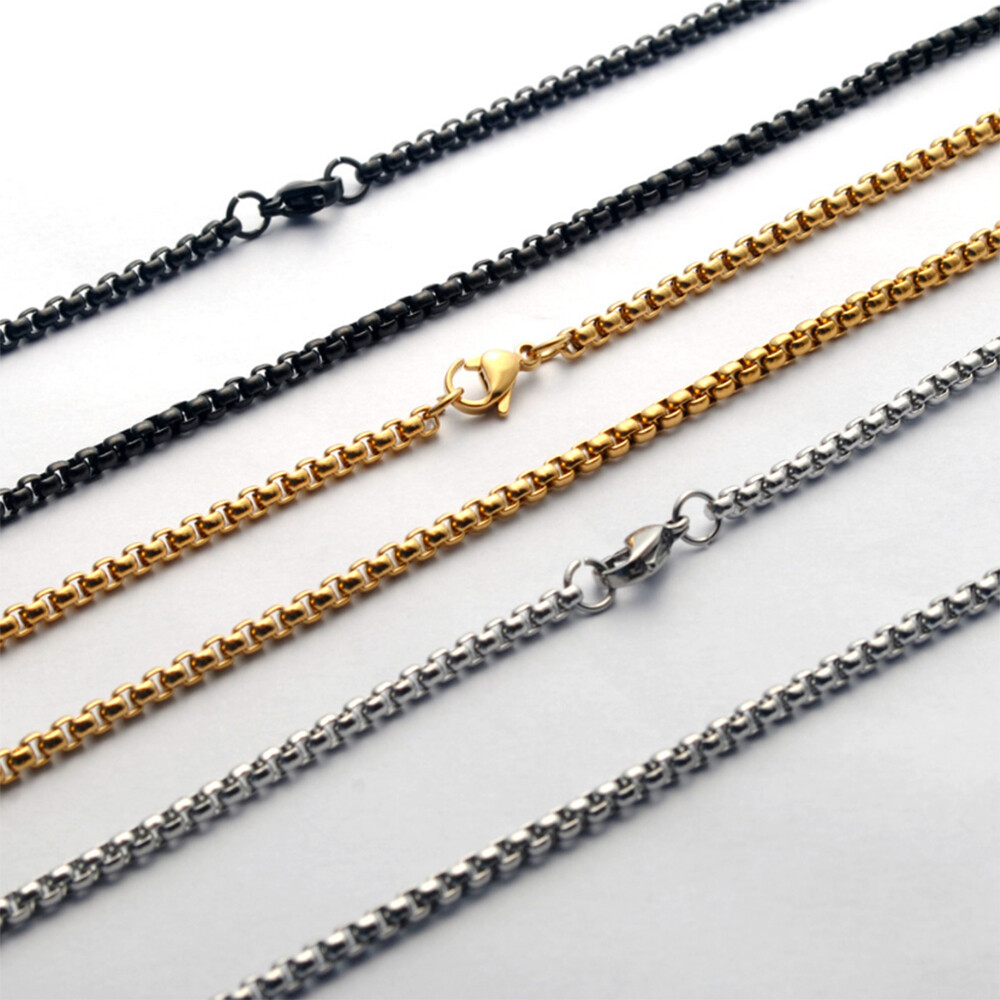2mm Black/Silver/Gold Plated Stainless Steel Box Chain Necklace Fashion