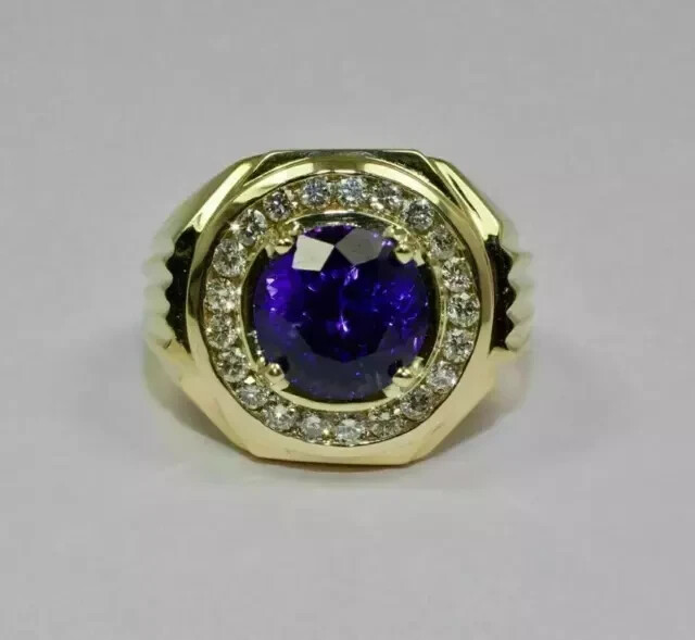 2.00 CT Round Cut Lab-Created Amethyst Men’s Wedding Ring 14K Yellow Gold Plated