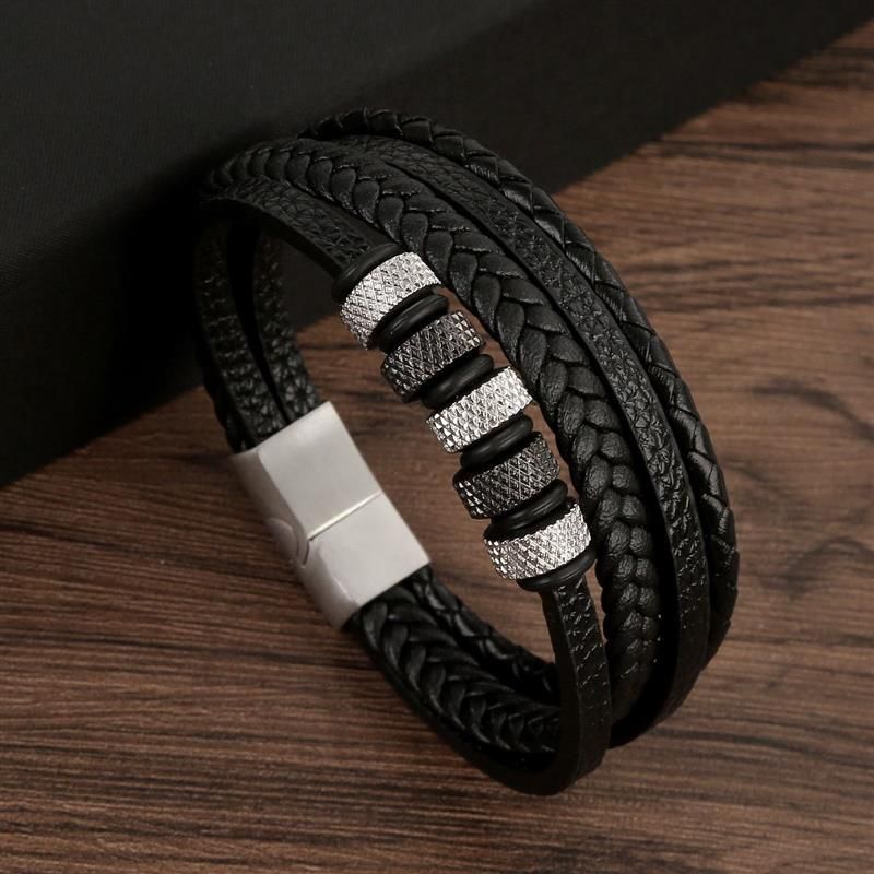 Cross Leather Bracelet – Hand-Woven Multilayer Men’s Accessories Jewelry 1pc