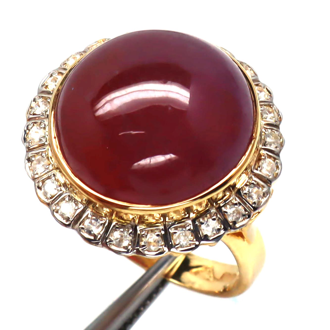 Red Ruby White Zircon Ring 925 Sterling Silver Two Tone Handmade Size 7.25