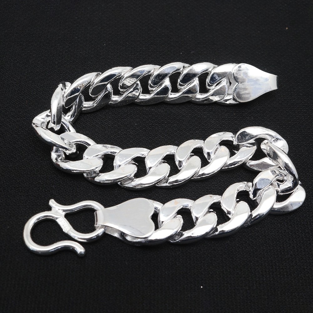 New Pure 999 Fine Silver Bracelet 12mm Curb Link Chain 21cm/8.26inch Men Women