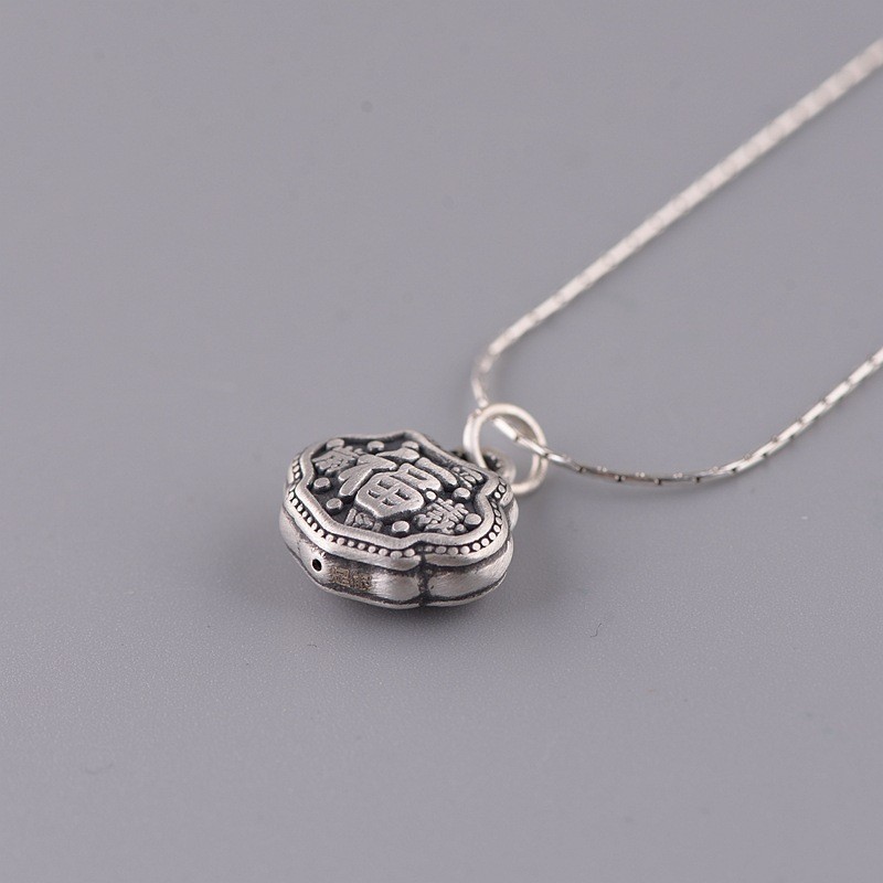 Small S999 Fine Silver Retro Ruyi Pendant with Fu Character Pattern