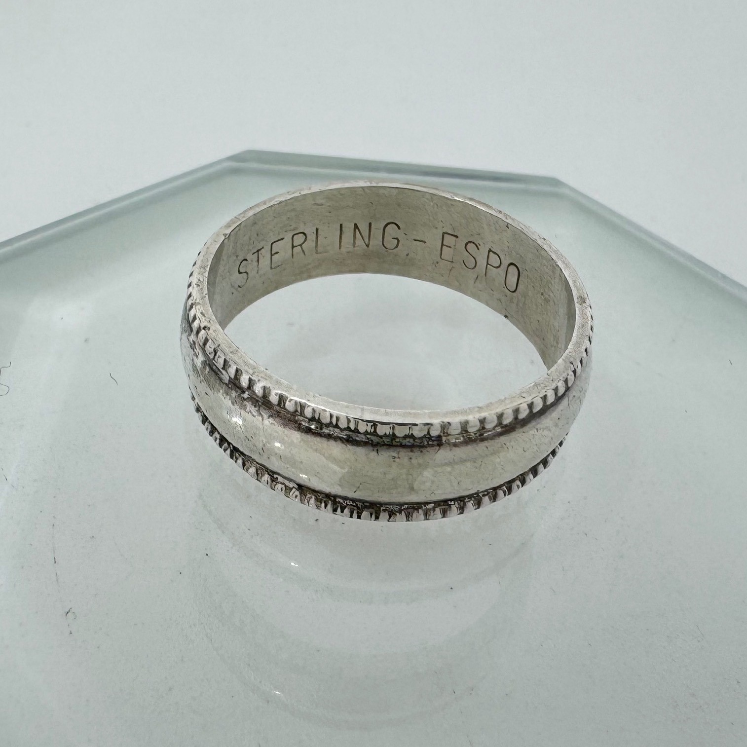 Vintage ESPO Sterling Silver Milgrain Band Ring Size 8 Beaded Edge Unisex 6mm