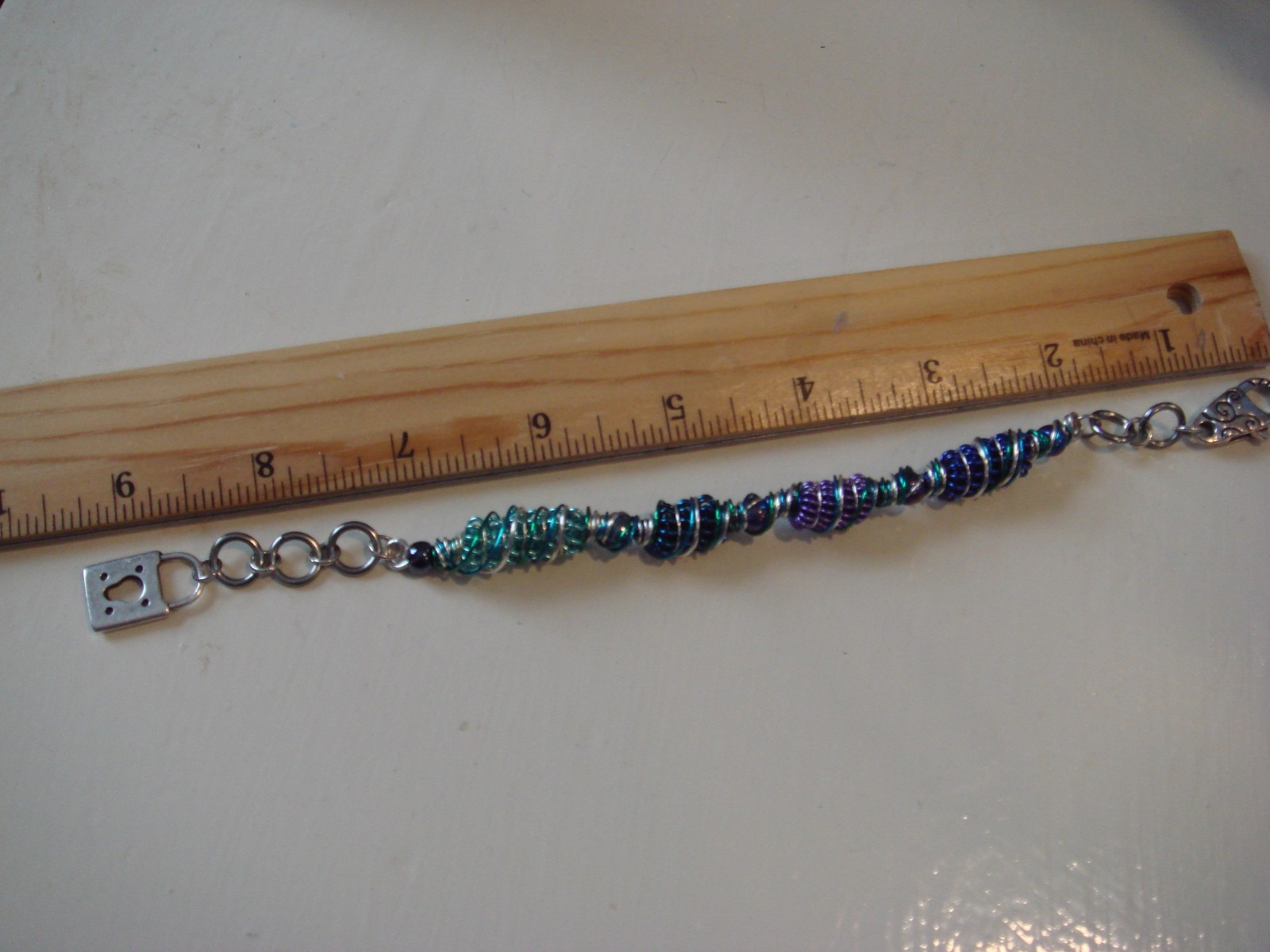 #138 Blue/Purple Wire Wrapped Bracelet with beads One of a Kind