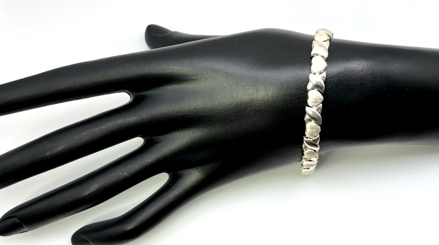 X’s & O’s HEARTS Solid Sterling Silver 925 Panel 7 ” BRACELET 7.5 ” Hugs Kisses