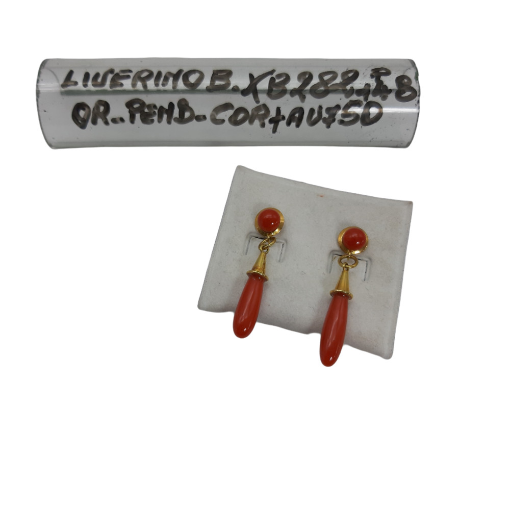 Orecchini Goccia Pendenti Corallo, Oro 750, XB282 Liverino Basilio