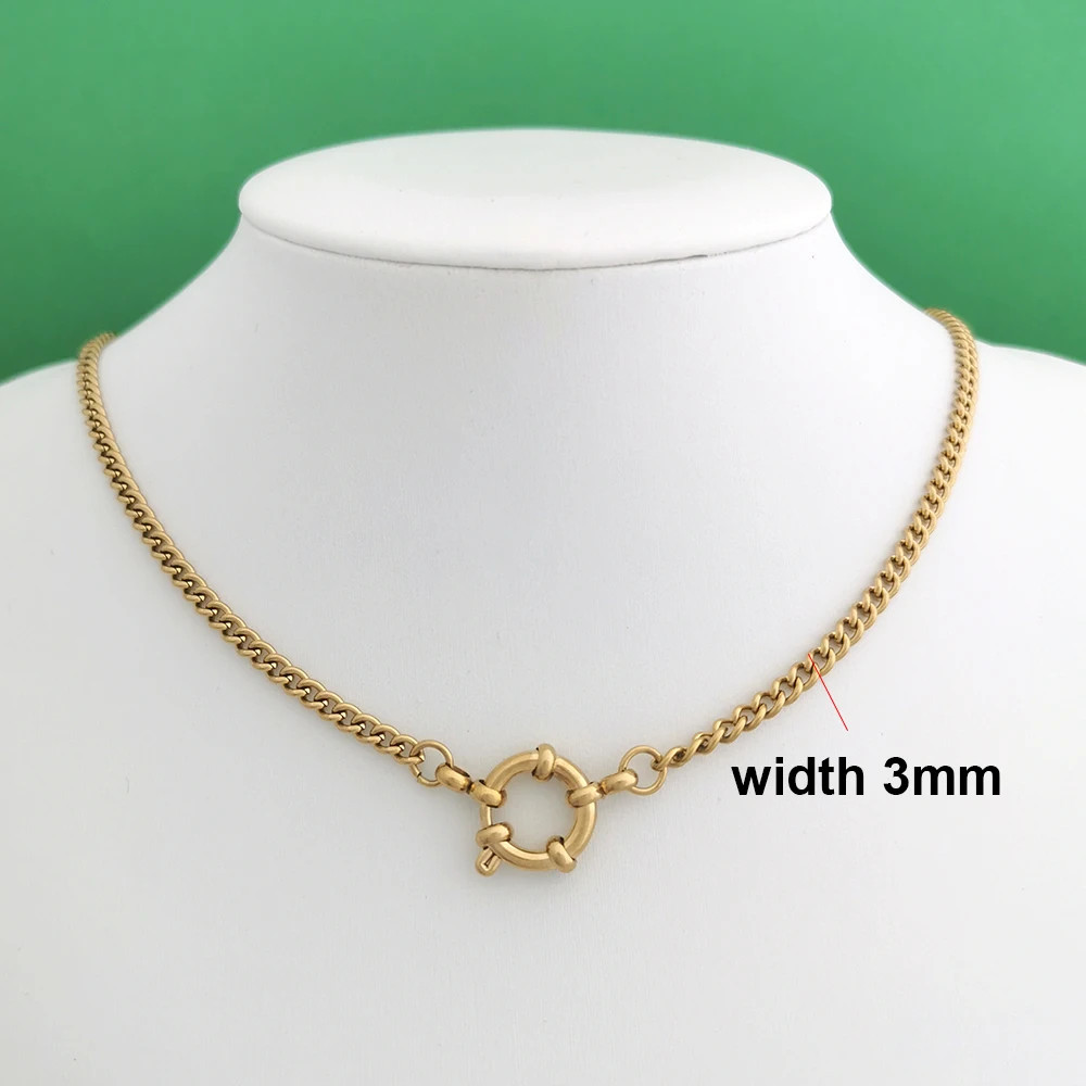 Sailor Clasp Necklace Paperclip Chain Stainless Steel Gold Color Women Jewelry