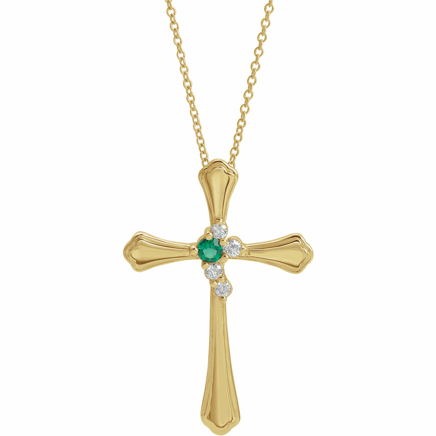 Cross 14K Gold 1 to 6 Round Stones Mother’s Pendant, Family Jewelry Moms gift