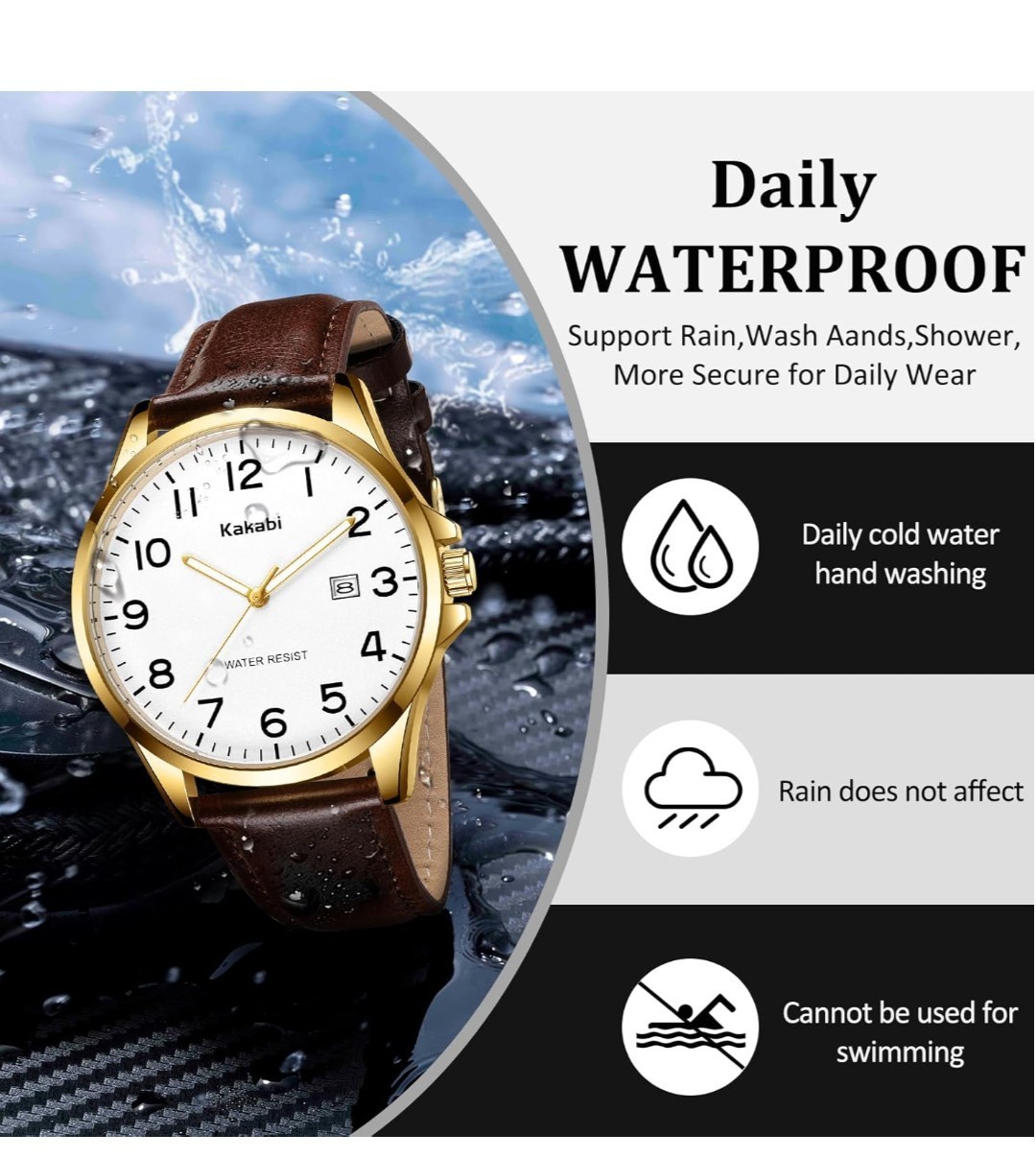 Men Fashion Minimalist Wrist Watch Waterproof Quartz Analog Date With Leather St