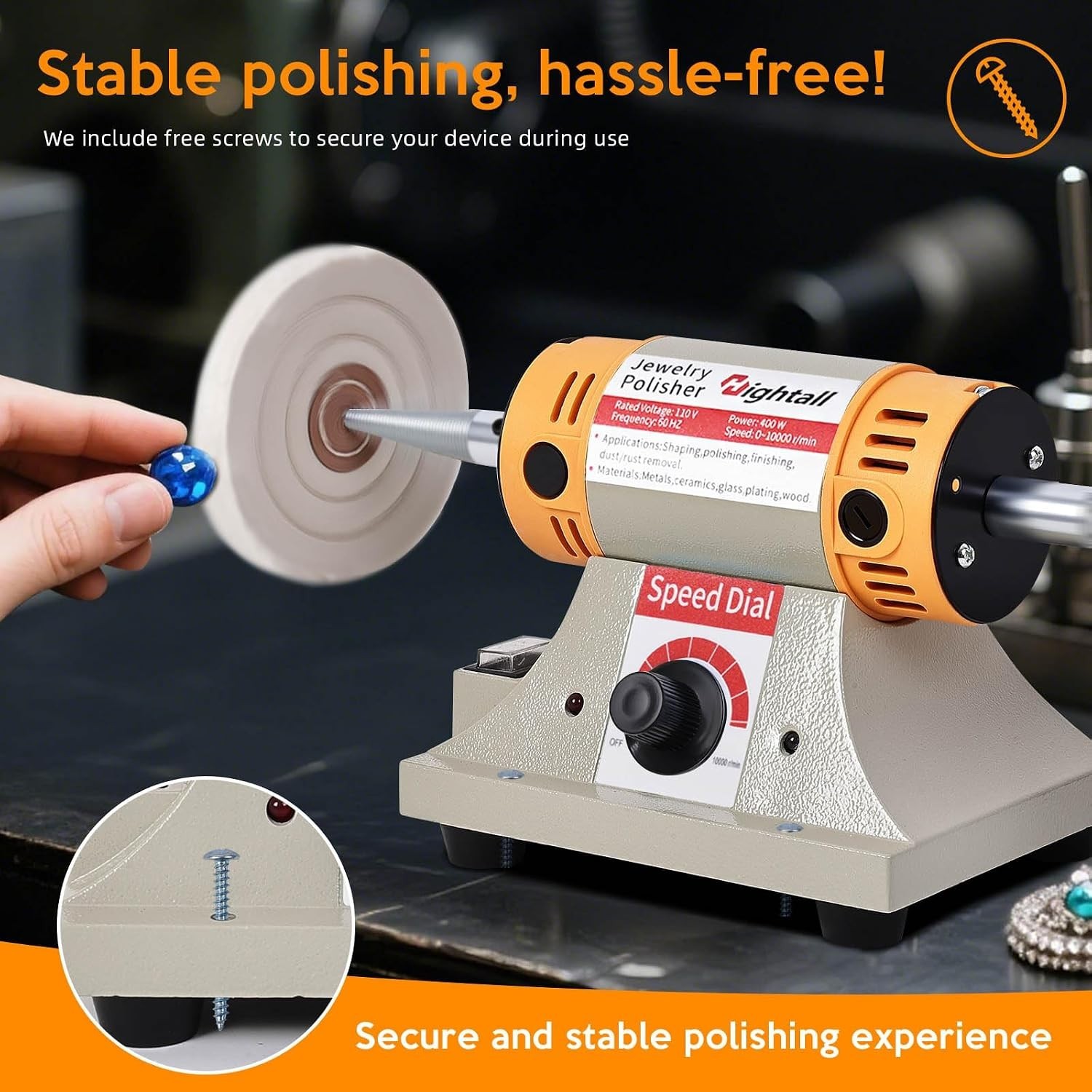 Jewelry Polisher 400W Bench Grinder Kit, 10000 RPM, 6 Cotton Wheels, Pro Finish