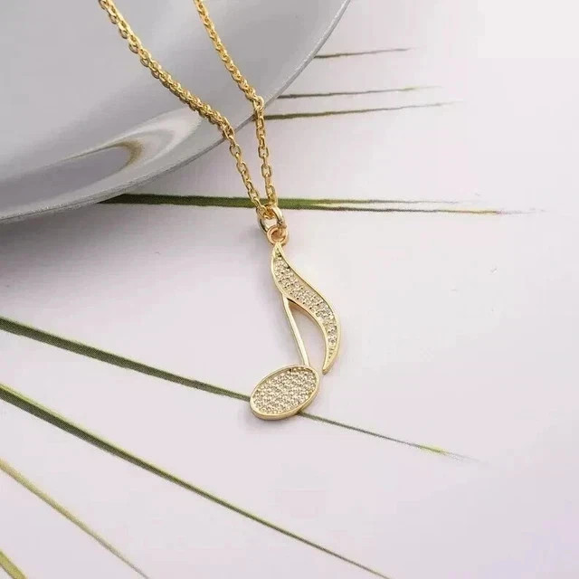 Real Moissanite 1Ct Round Cut Women’s Music Note Pendant 14K Yellow Gold Plated