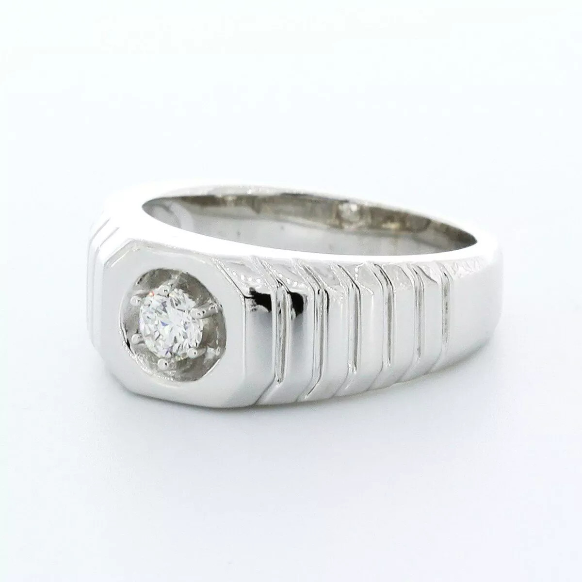 Single Stone Mens Ring 14K Gold Classic 0.31 Carat Round Natural Diamond D VS1