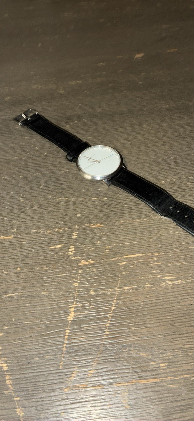 Bering Quartz Analog Wristwatch White Dial Black Leather Strap 30m