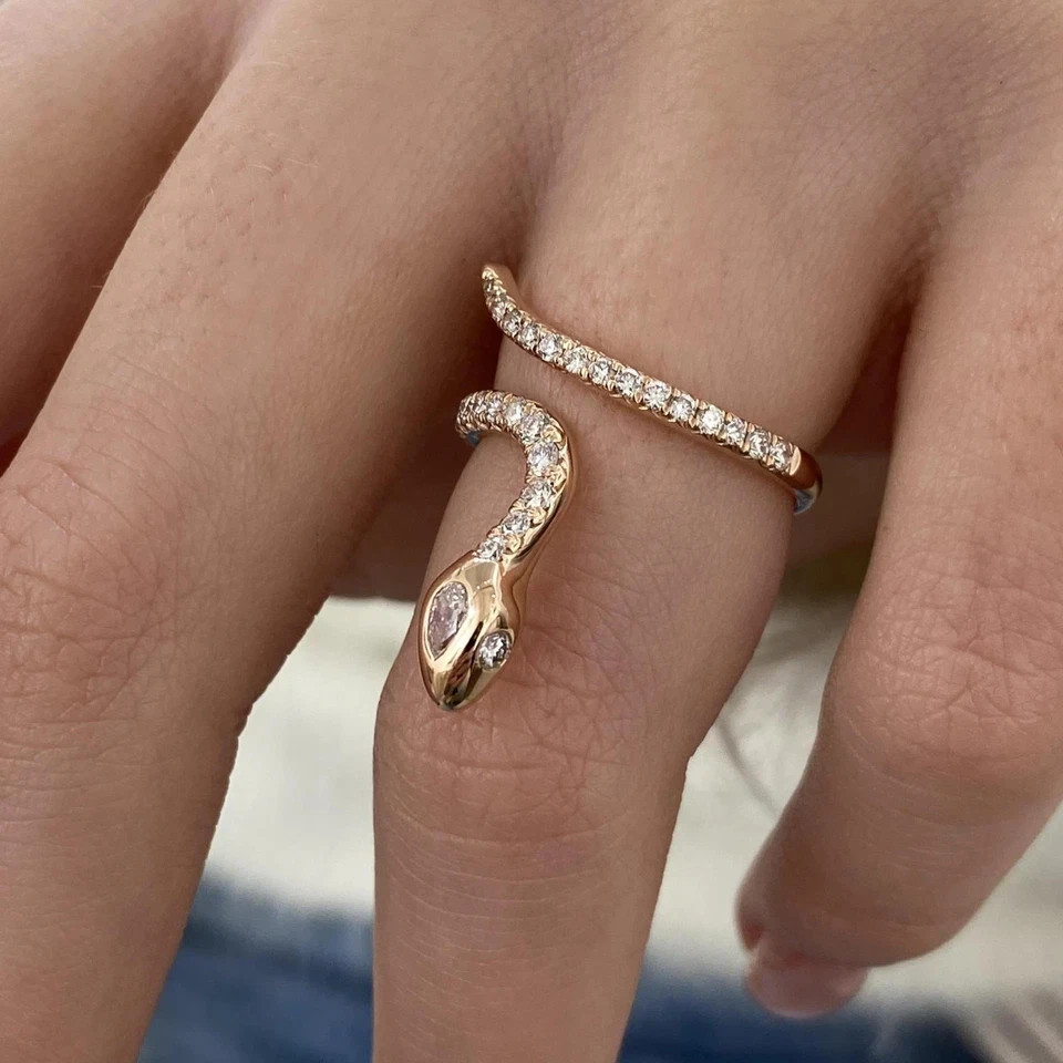 Wedding Round Cut 0.3 Ct 14k Rose Gold Diamond Snake Band Lab Grown VVS E F CVD