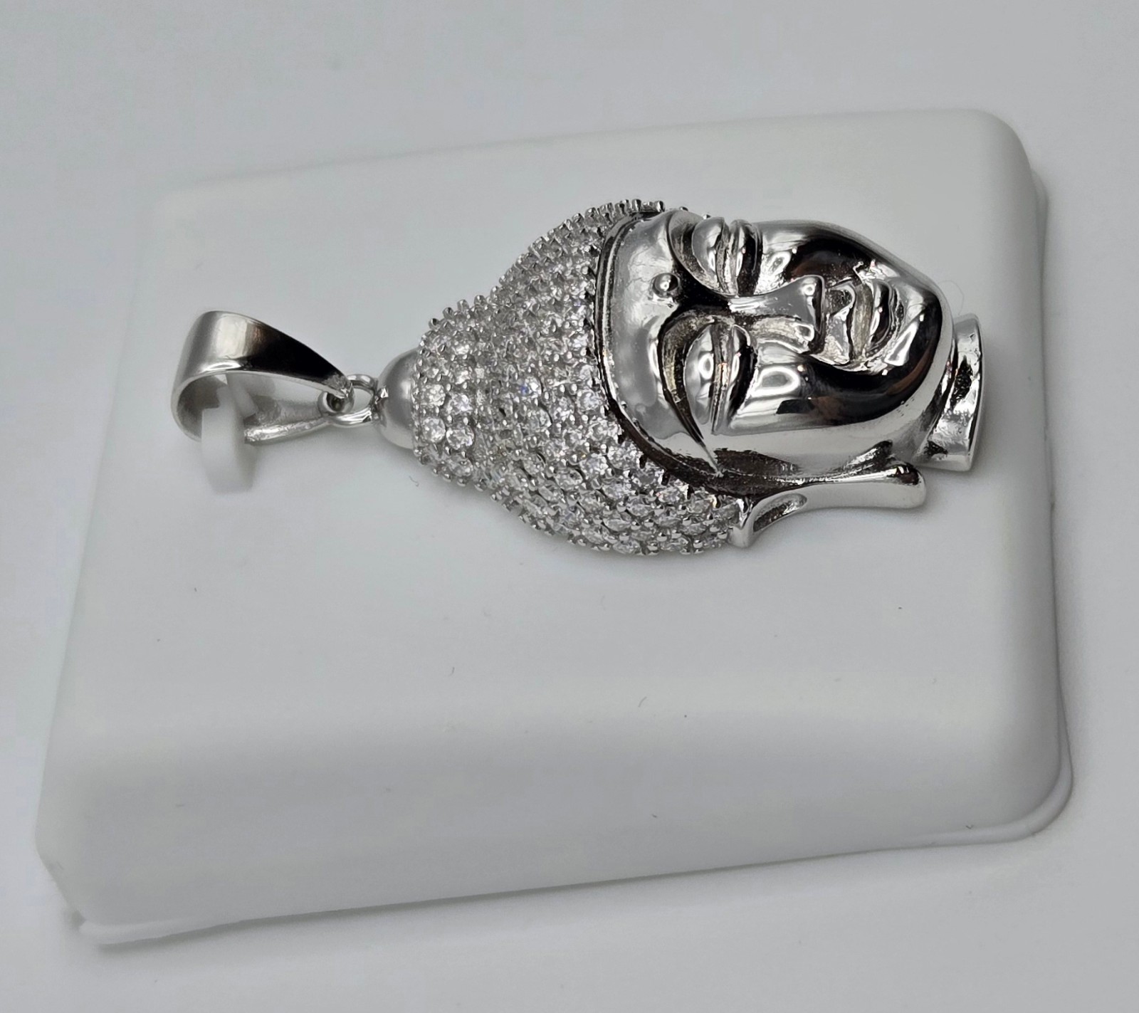 NEW Solid 925 Sterling Silver Buddha Meditation Pendant 4.0CTW MOISSANITE, USA