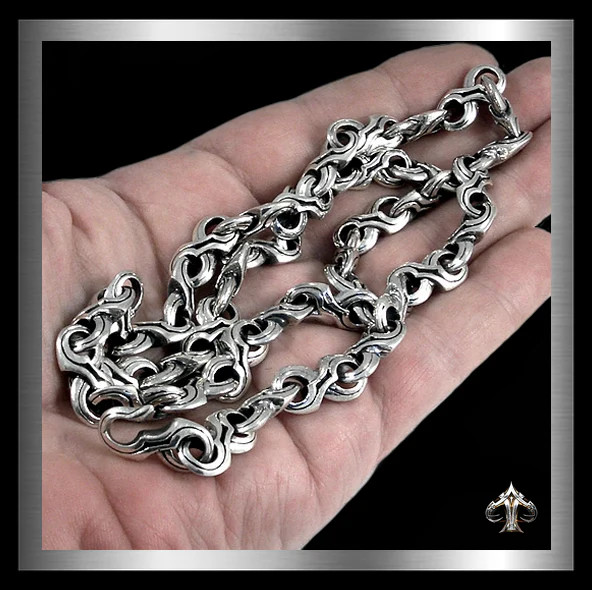 Sterling Silver Mens Heavy Tribal Link Biker Necklace (swap clasp) 15 1/2 inch