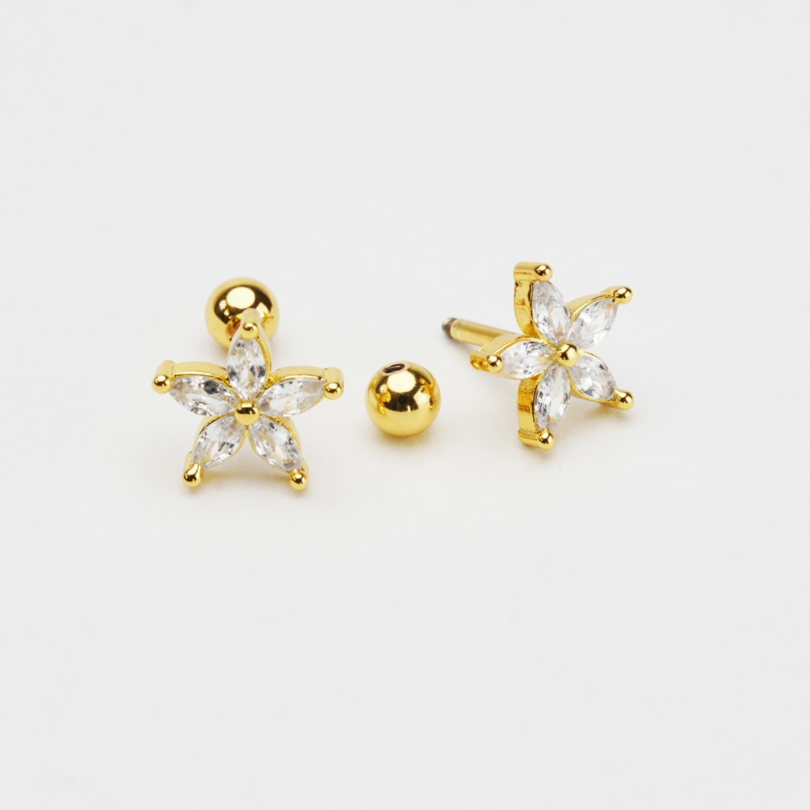 Stainless Steel Clear Silver Gold Star Cubic Zirconia Men Women Stud Earrings