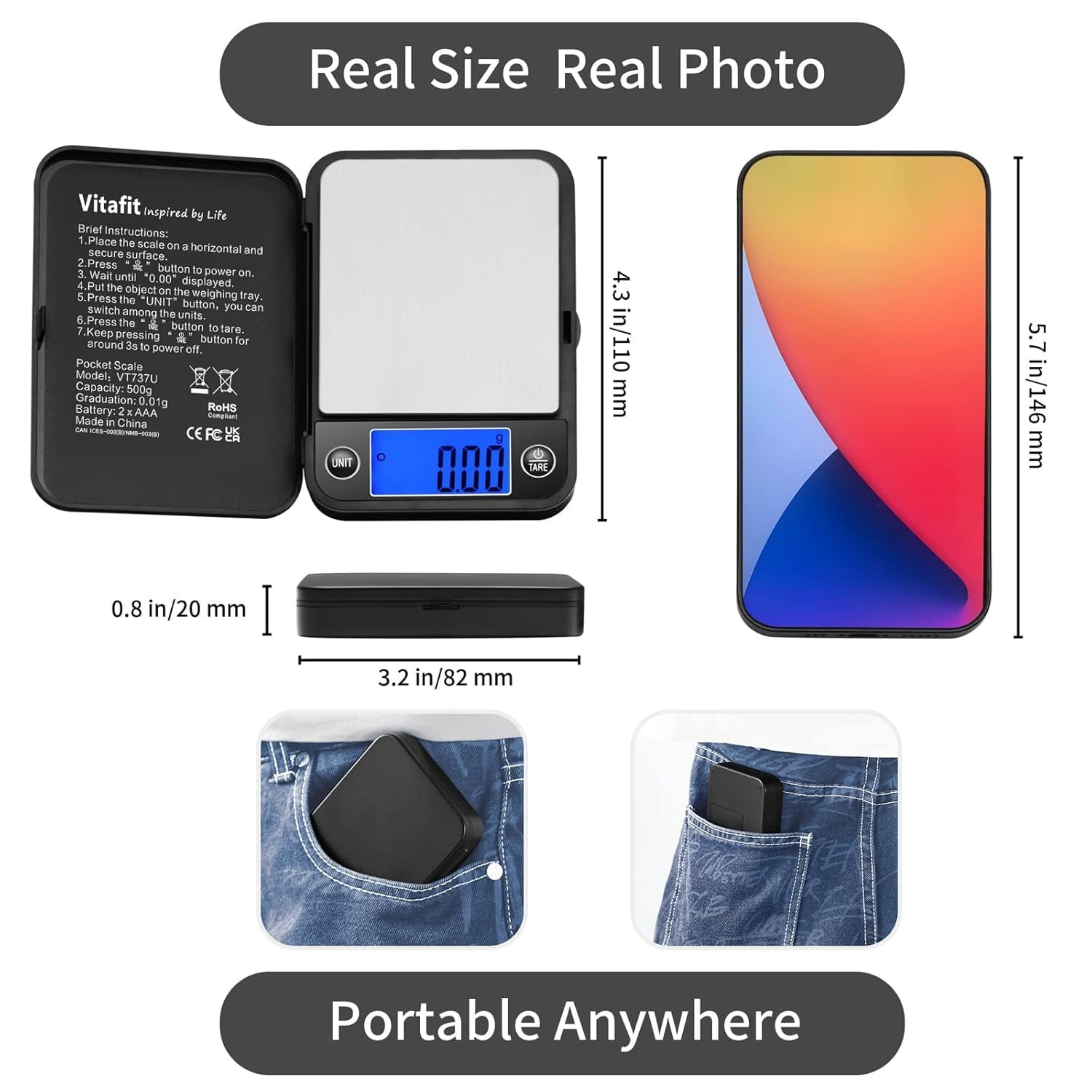 Reliable 500g Digital Pocket Scale – 0.01g Accuracy with User-Friendly Features