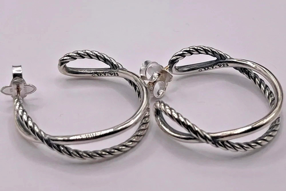 David Yurman Crossover Hoop Earrings in Sterling Silver, 33.7mm