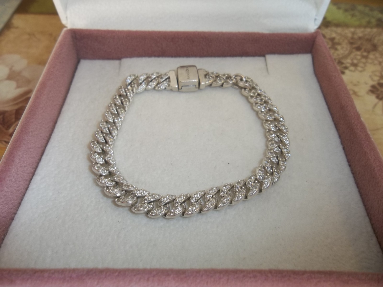 Genuine Pandora Timeless Silver Pavé Cuban Chain Bracelet 593008C01 – 16cm